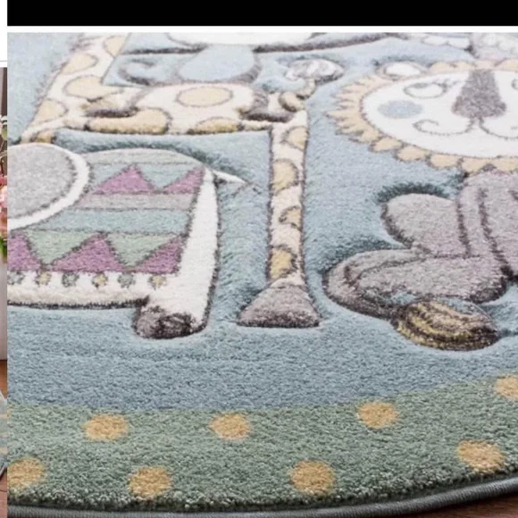 Round Blue Animal Print Rug - Picture 2 of 3